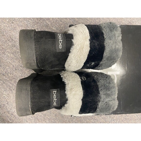 Bebe Black/Grey Boots Faux Fur Size 9.5 - Picture 7 of 13